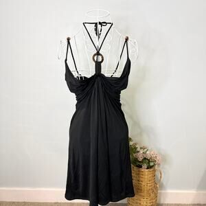 Insane y2k vintage black ring halter milkmaid mini dress
